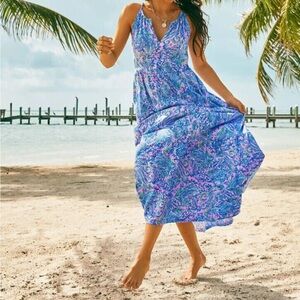 Lilly Pulitzer Blue and Pink Maxi Dress